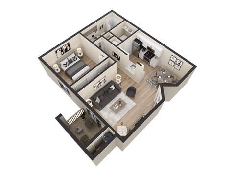 Floor plan for 1 bed, 1 bath, 704 sqft